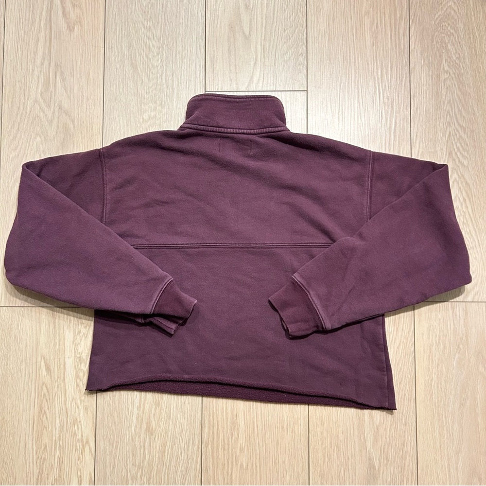 TNA Aritzia Burgundy Cropped Half-Zip Pullover Sweater Sweatfleece Small Cozy - Picture 2 of 5